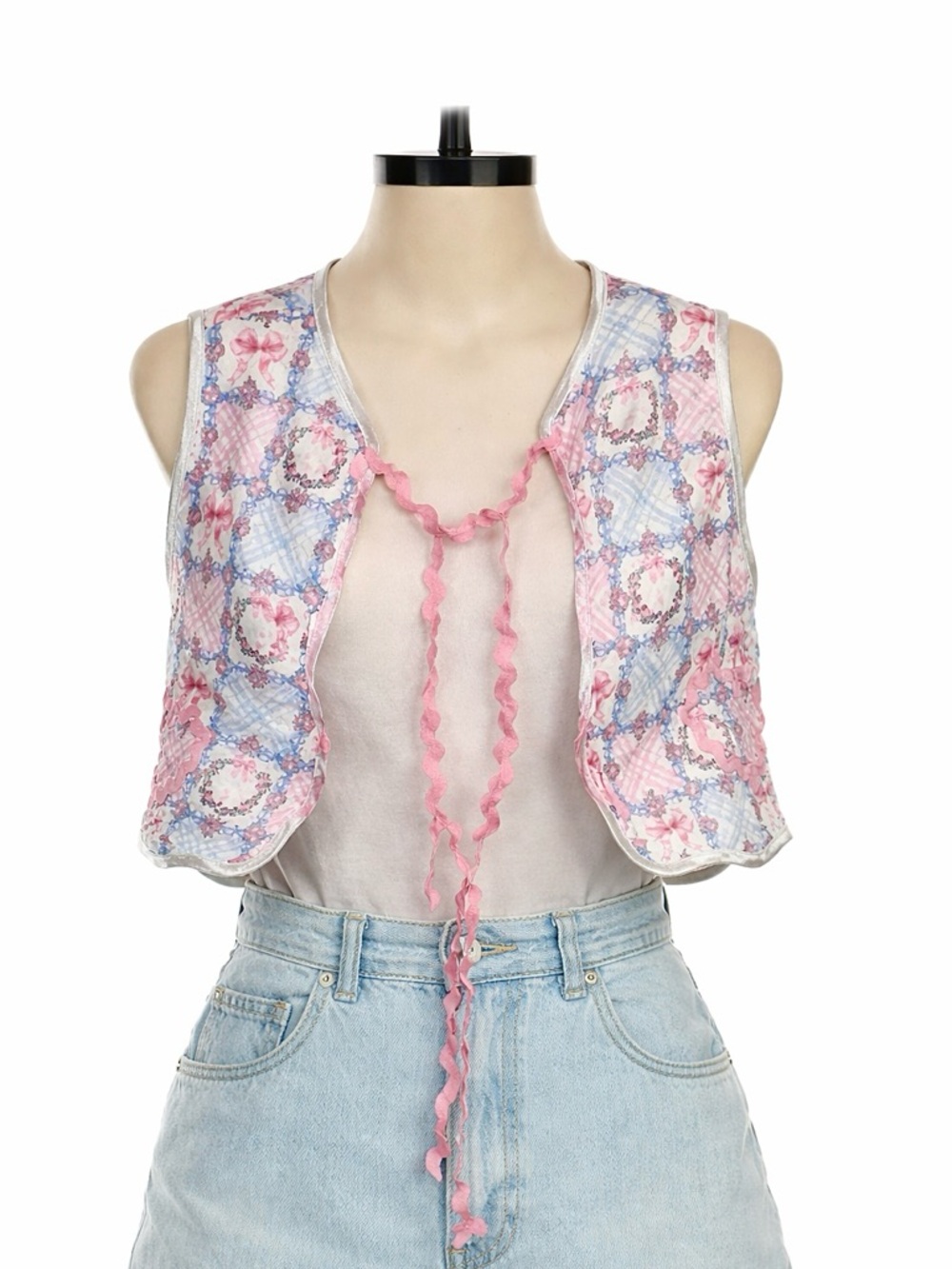 RAREROW Floral Ribbon Quilted Vest